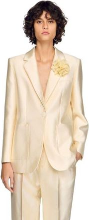 Sandro Satin jacket with flower detail in Cream at Nordstrom, Size 34 Eu