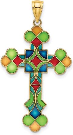 Diamond2Deal 14k Yellow Gold Multi-Color Enameled Cross Charm Pendant