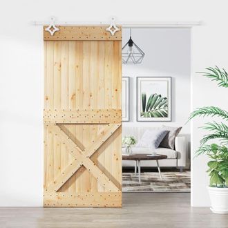 Berkfield Home Sliding Door with Hardware Set 90x210 cm Solid Wood Pine in Brown