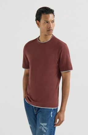 Brunello Cucinelli Cotton jersey crew neck T-shirt with faux-layering in Red at Nordstrom, Size Xxx-Large