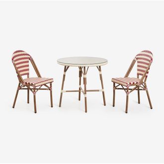 Sklum Sklum - Set De Mesa Redonda &Oslash;80 Cm Y 2 Sillas De Jard&iacute;n Apilables En Aluminio Brielle Bistro