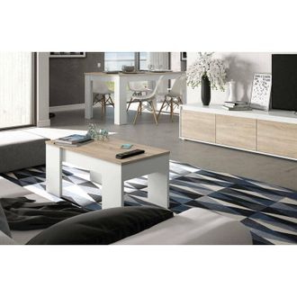 Dmora Tavolino da salotto Oceanside, Tavolino da caff&egrave; con piano elevabile, Tavolo basso da soggiorno, 100x50h45/56 cm, Bianco e Rovere