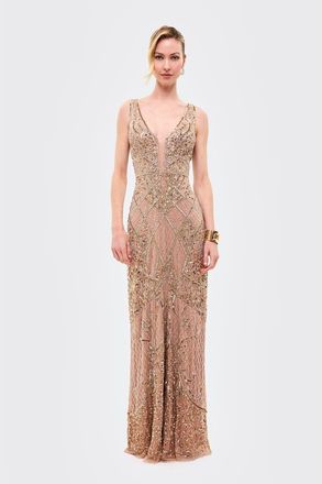 Beauut Embellished Sequins Abstract Dress in Taupe Blush at Nordstrom, Size 14