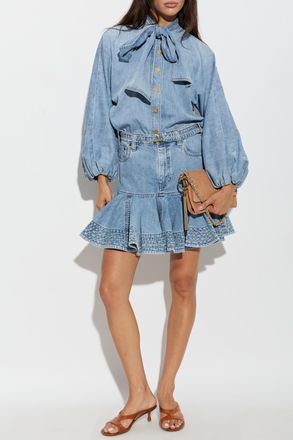 Zimmermann Denim Skirt With Belt, Womens, Blue