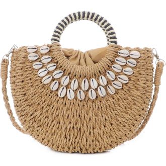 Adornia Basket Arc Handle Shell Embellished Straw Handbag in Brown at Nordstrom Rack