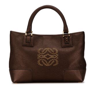 Loewe Pre-owned Womens Amazona Tote With Logo - Dark Brown Leather - One Size