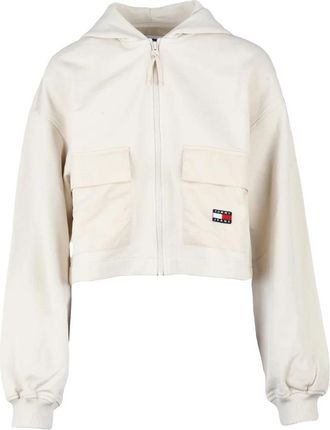 Tommy Jeans Beige Cropped Hooded Sweatshirt