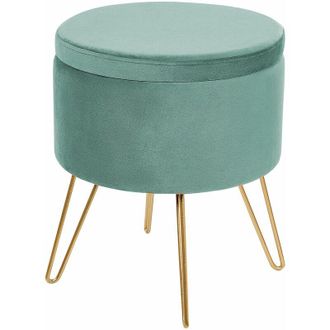 Beliani Pouf in velluto verde e gambe in metallo dorato Silas