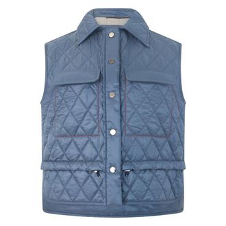 Moorer Gewatteerd Vest met Knopen - Dames - Bodywarmers - Blauw - XS - Leer - Jassen
