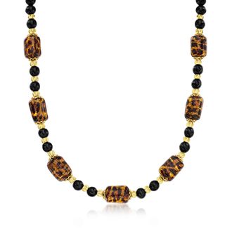 Ross-Simons Italian Leopard-Print Murano Glass Bead Necklace in 18kt Gold Over Sterling
