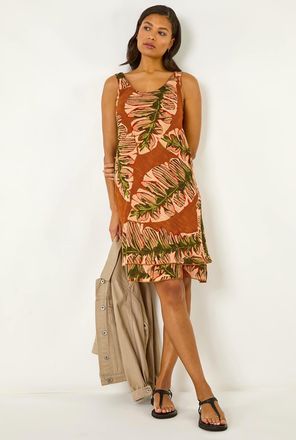Roman Leaf Print Double Layer Dress