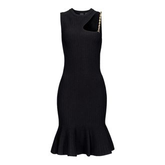 Pinko Zwarte Gebreide Midi Jurk - Dames - Casual kleedjes - Zwart - L - Kleedjes