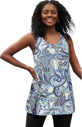 Jessica London Georgette Tunic Tank in Blue Seafoam Paisley at Nordstrom, Size 14