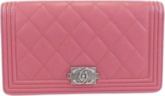 Chanel Pre-owned Wallets, female, Pink, Size: ONE SIZE Pre-owned Boy Long Wallet (bi-fold)
