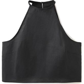 Mango Sleeveless Linen Blend Top in Black at Nordstrom, Size Large