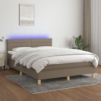 vidaXL Vidaxl - Cama Box Spring Con Colch&oacute;n Led Tela Gris Taupe 140x200 Cm