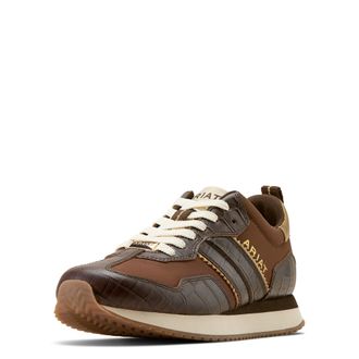Ariat Womens Ranch Runner Trainer Shoes in Aged Tan Luxe Espresso Croc Print, B Medium Width, Size 7.5, by Ariat