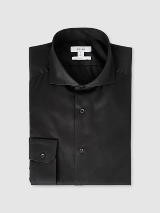 Reiss Black Slim Fit Two-fold Cotton Shirt, XS- Resort & Holiday Wear