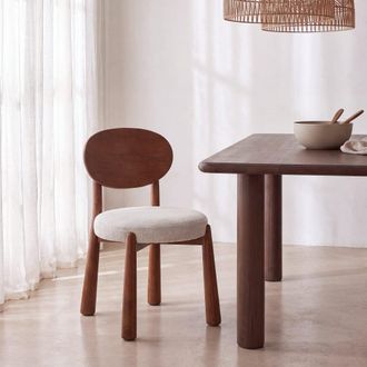 Maisons du monde Silla de madera de caucho macizo oscuro y tejido tramado crudo