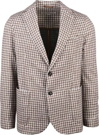 Circolo 1901 Rounded Brown Houndstooth Cotton Stretch Jacket