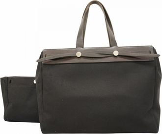 Herm&egrave;s Black Toile Officier Tote Bag (Pre-Owned)