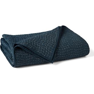Coyuchi Pebbled Handstitched Organic Cotton Quilt in Midnight Indigo at Nordstrom, Size Full