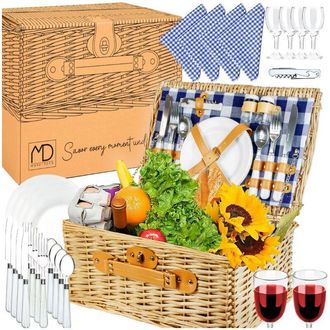 OEM Cesta De Picnic De Mimbre Para 4 Personas, Cubiertos, Vasos, Regalo Para El D&iacute;a Del Padre