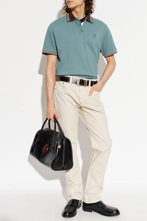 Versace Polo Shirt With Embroidered Logo, Mens, Green