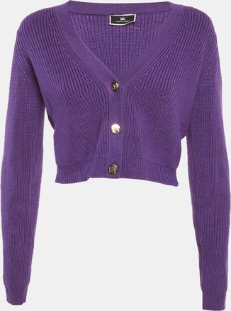 Elisabetta Franchi Purple Rib Knit Crop Cardigan