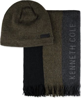 Kenneth Cole Reaction Mens Stripe Logo Scarf & Beanie