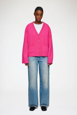 Ganni Pink Classic Cardigan in Wool - Size XXS
