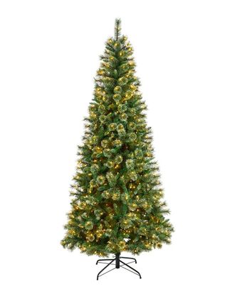 Nearly Natural 8Ft Wisconsin Slim Snow Tip Pine Artificial Christmas Tree With 600 Clear Led Lights And 908 Bendable Branches