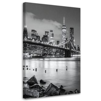 Feeby Cuadro En Lienzo, Puente De Brooklyn Por La Noche Nueva York, 70x100
