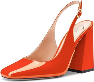 Castamere Women Chunky Block High Heel Square Toe Slingback Pumps Court Shoe Slip-on Clear Dress Sandals 10 CM Heels Orange 4 UK