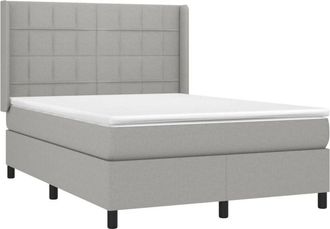 vidaXL Cama Box Spring Colch&oacute;n Y Luces Led Tela Gris Claro 140x200 Cm Vidaxl
