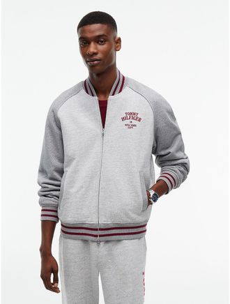 Tommy Hilfiger Mens Padded Varsity Sweatshirt Bomber - Grey Heather - XL