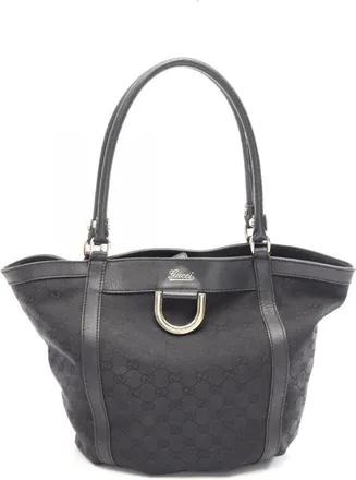 Gucci Black Canvas Leather Handbag Tote Bag (Pre-Owned)