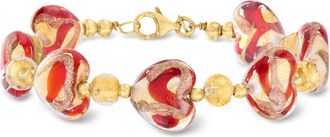 Ross-Simons Italian Multicolored Murano Glass Heart Bracelet in 18kt Gold Over Sterling