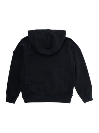 Stone Island Boys Black Hoodie With Logo Patch Cotton Hoods & Sweatshirts
