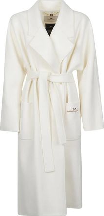 Elisabetta Franchi Dubbeldoek Jas met Riem - Dames - Mantels - Wit - Maat: XS Wol