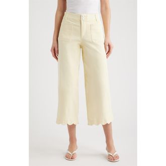Wit & Wisdom Scallop Patch Pocket High Waist Crop Wide Leg Twill Pants in Lemon Lush at Nordstrom, Size 14