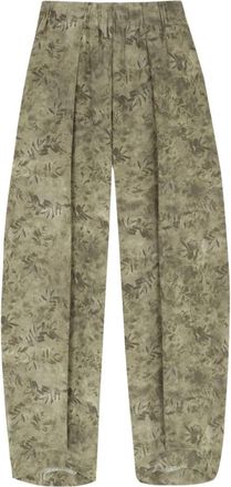 Cortana Salma- zijden broek in herba print- - Dames - Broeken - Groen - XL - Broeken