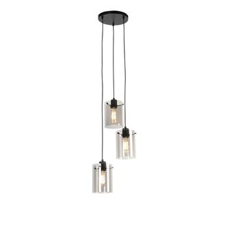 QAZQA Qazqa Dise&ntilde;o L&aacute;mpara Colgante Inteligente Negra Con Cristal Ahumado Incl. 3 Wifi St64 - Dome Vidrio /acero Alargada Adecuado Para Led Max. 3 X 7 Watt