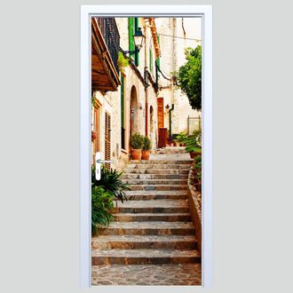 OEM Adhesivo De Tela Para Puerta, Calle Antigua Con Escaleras 003pd