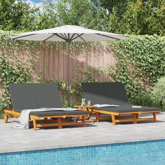 Berkfield Home Double Sun Lounger with Wheels & Cushion - Solid Acacia Wood in Brown