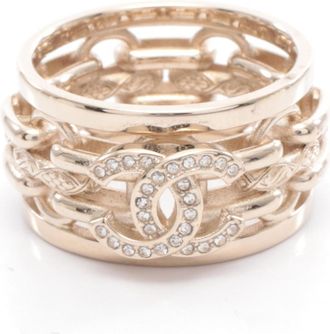 Chanel Gold Gold Plating Rhinestone Band Ring (Pre-Owned)