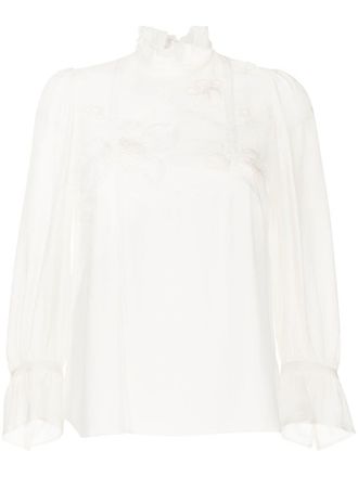 Shiatzy Chen Blusa con applicazione a fiori - Bianco