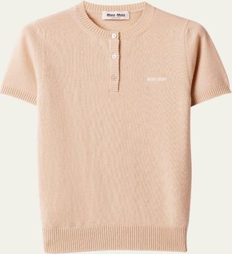 Miu Miu Short-Sleeve Cashmere Henley Sweater