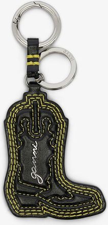 Ganni Yellow Western Boot Keyring in Black