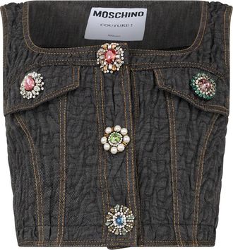Moschino Denim Croptop met knoopsluiting - Dames - Tops zonder mouwen - Grijs - S - Denim - Tops